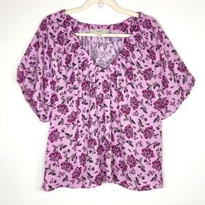 LOFT Floral Puff Sleeve Top‎ L Romantic Fairycore Coquette Boho